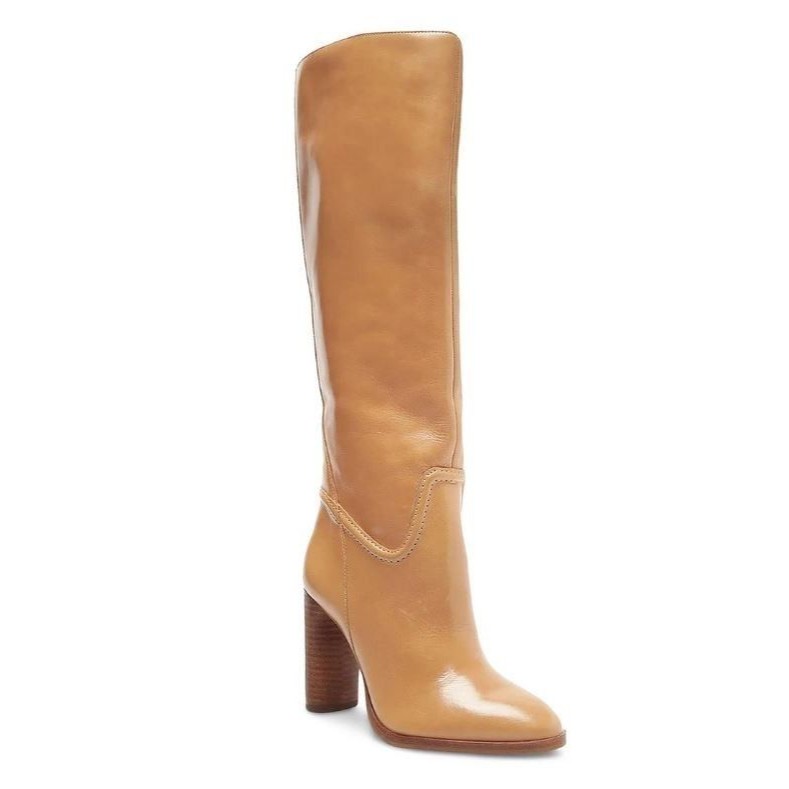 Vince Camuto Evangee Tall Sandstone Leather Boots Womenâs Size 9m Pointed Toe